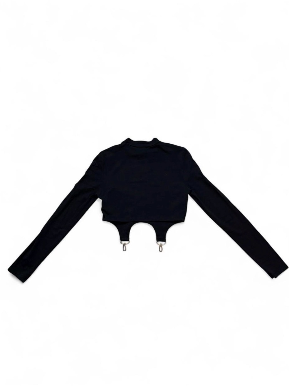 Black Long Sleeve Crop Top With Chain Hooks